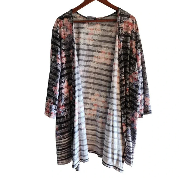 Catherines Cardigan Sweater Size 3x Multicolor Floral Front Open Long Sleeve - Picture 6 of 9